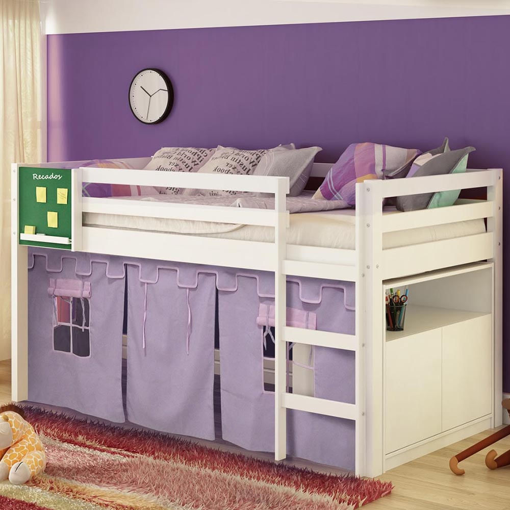 Cama Alta em Madeira Maciça com Tenda Castelo Lilás e Armário com Porta u2013 Casatema CasaTema Armario Baixo ~ Cama Alta em Madeira Maciça com Tenda Castelo Lilás e Armário com Porta u2013 Casatema CasaTema