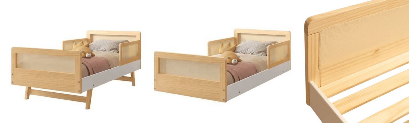 Cama Montessoriana Lift com Pés Retráteis e Rattan