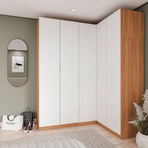Guarda Roupa Modulado de Canto 5 Portas 3 Peças Hera CabeCasa MadeiraOriginals Louro/Branco Geada