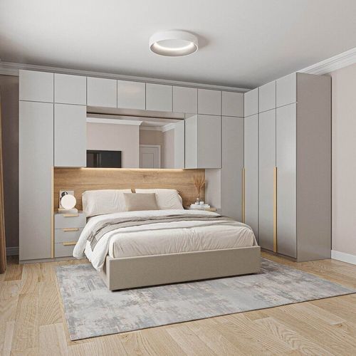 Guarda-roupa Modulado 13 Peças 18 Portas 2 Mesa Cabeceira Jade CabeCasa MadeiraOriginals Cinza Urbano