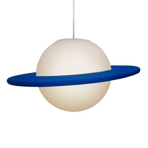Luminária Abajur De Mesa Pendente Decorativa Saturno Branco/Azul