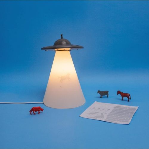 Luminária Abajur De Mesa Ovni Branco e Cinza