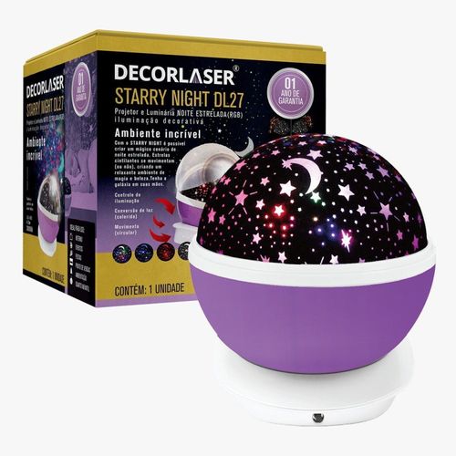 Luminária Abajur De Mesa Gira Projetor Estrelas LED RGB Starry Night Decorlaser Roxo