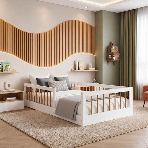 Cama Montessoriana Solteiro Ana 99x195x36cm Branco/Amadeirado