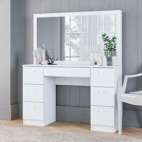 Penteadeira Espelhada 7 Gavetas 117,7cm x 142,5cm Branco