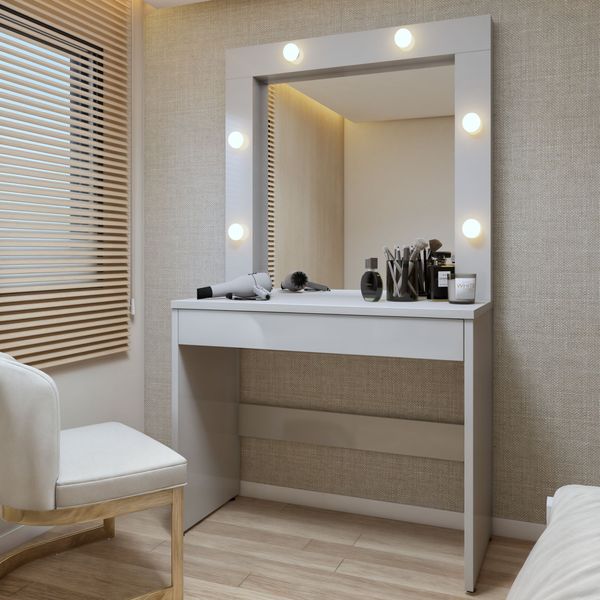 Penteadeira Camarim com Espelho MDF Requinte Off White