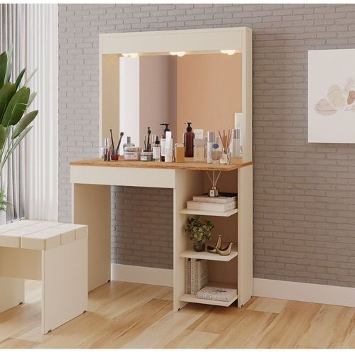 Penteadeira Camarim com Espelho 1 Gaveta Eliza Off White /Canela