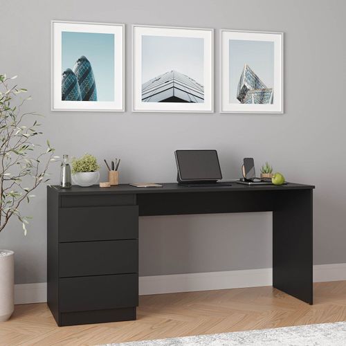 Escrivaninha Mesa Escritório Hera 3 Gavetas 163cm CabeCasa MadeiraOriginals Preto Preto