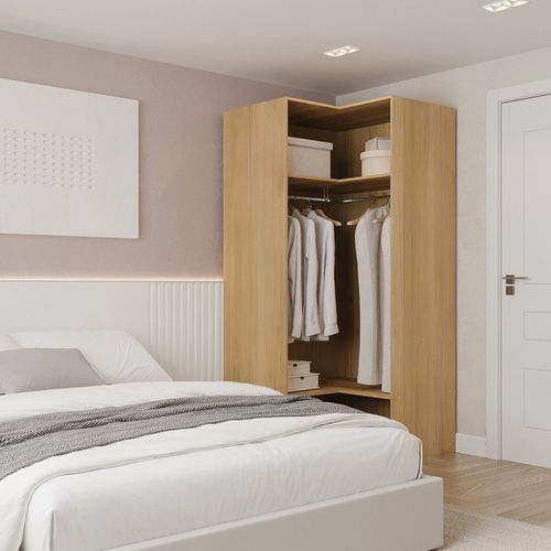 Guarda-roupa de Canto Reto Modular 95cm sem Portas com Cabideiros Jade CabeCasa MadeiraOriginals Avelã