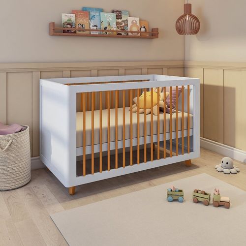 Berço Evolutivo 2 em 1 com Pés e Palitos em Madeira Maciça Baby Tubbi Casatema Branco / Caramelo