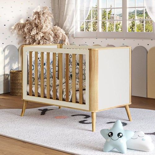 Berço Arredondado Evolutivo Americano 4 em 1 Luly 100% MDF Espresso Móveis Off White/Amêndoa