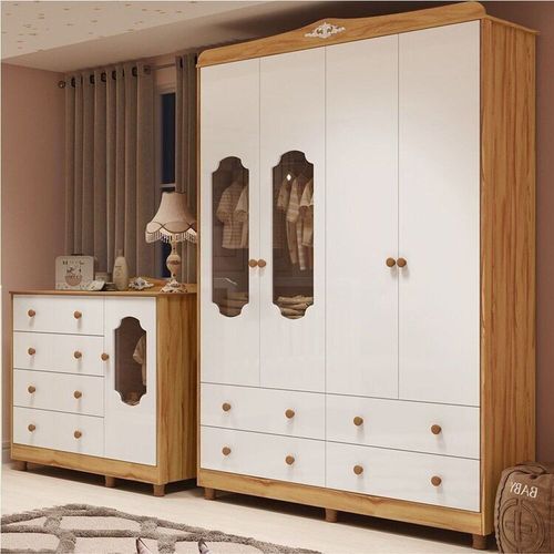 Quarto de Bebê com Guarda-roupa e Cômoda Janelados 100% Mdf Mateo Provençal Yescasa Branco Brilho/Amêndoa