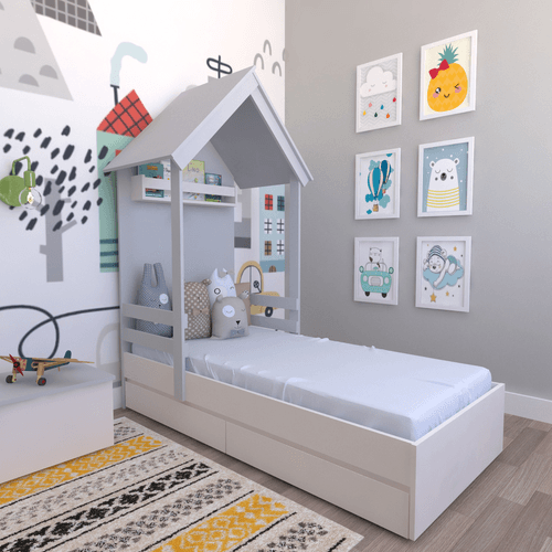 Cama Infantil Lara com Gavetas 157cm X 153cm Branco/Cinza Cristal