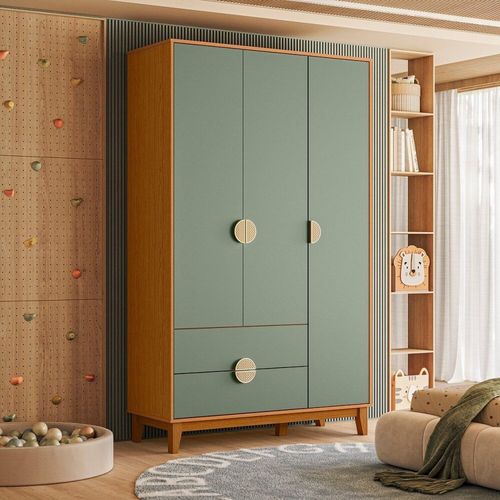 Guarda-Roupa Infantil 3 Portas e 2 Gavetas Kid em MDF Cinamomo / Sálvia