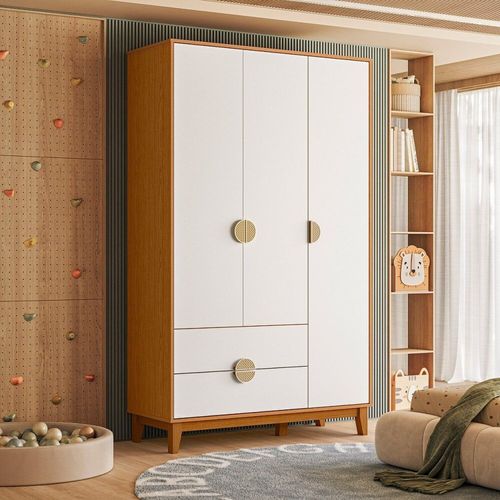 Guarda-Roupa Infantil 3 Portas e 2 Gavetas Kid em MDF Cinamomo / Branco