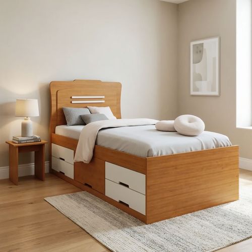 Cama Solteiro com 5 Gavetas em MDF Júlia Cinamomo/Off White Cinamomo/Off White