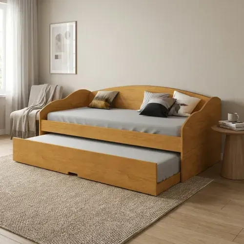 Bicama Solteiro Sofá Cama com Rodízios em MDF Funny Cinamomo Cinamomo