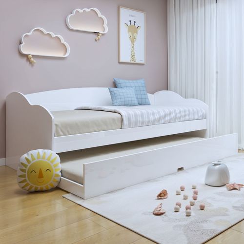 Bicama Infantil com Cama Auxiliar Estrado Madeira Liz Branco Branco
