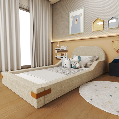 Cama Montessoriana Solteiro Infantil Almofadada Mavi Bege/Caramelo Bege/Caramelo