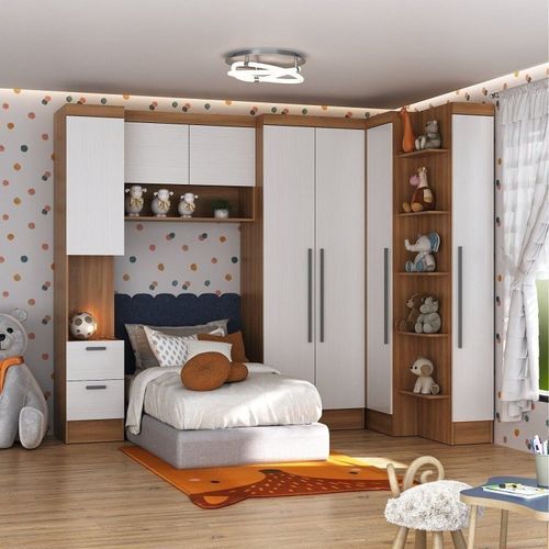 Conjunto de Quarto Infantil Completo 5 Peças Ella Yescasa Nogal/Branco