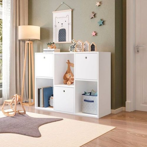 Organizador Estante para Quarto Infantil com 3 Caixas e 3 Nichos 74x30cm Mia Branco