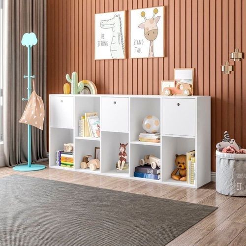 Organizador/Estante para Quarto Infantil com 3 Caixas e 7 Nichos Maia 159x74cmx30cm Branco