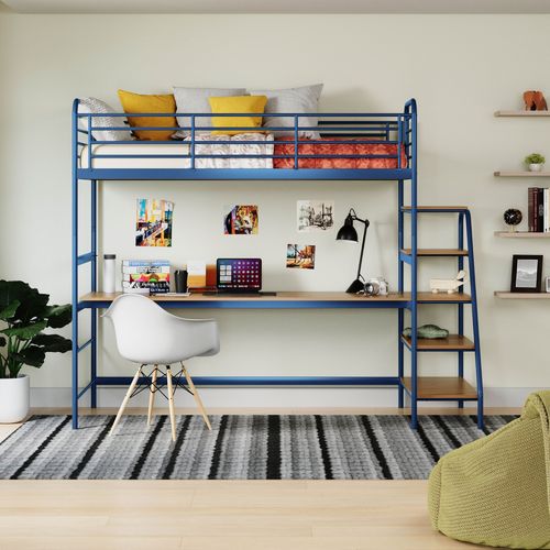 Cama Alta com Escrivaninha Multifuncional em Aço Carbono Tubular Teko Casatema Azul