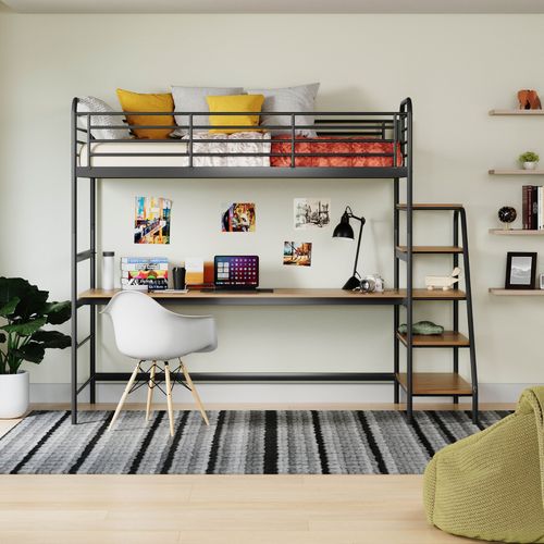 Cama Alta com Escrivaninha Multifuncional em Aço Carbono Tubular Teko Casatema Preto
