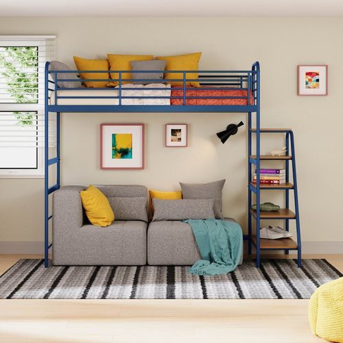 Cama Alta em Ferro Aço Carbono Tubular Teko Casatema Azul / Álamo