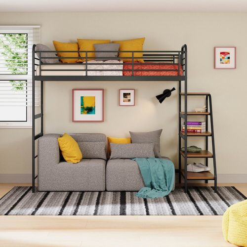 Cama Alta em Ferro Aço Carbono Tubular Teko Casatema Preto Fosco / Álamo