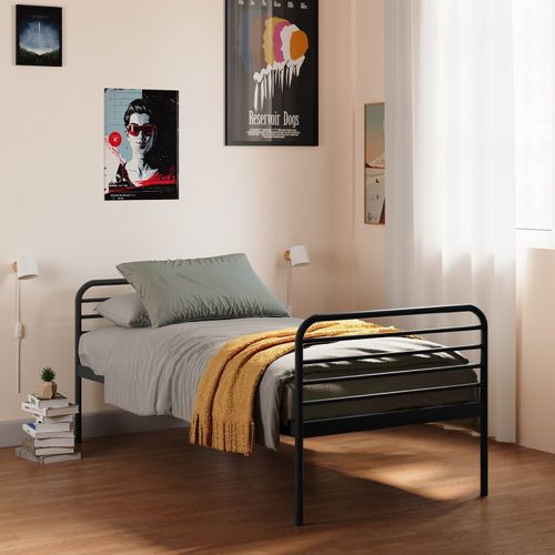 Cama Solteiro em Ferro Aço Carbono Tubular Teko Casatema Preto Fosco / Álamo