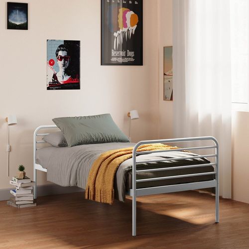 Cama Solteiro em Ferro Aço Carbono Tubular Teko Casatema Branco Fosco / Álamo