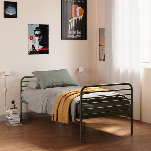 Cama Solteiro em Ferro Aço Carbono Tubular Teko Casatema Verde / Álamo