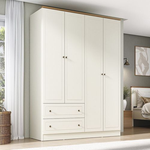 Guarda-Roupa Casal 4 Portas 2 Gavetas Ananda CabeCasa MadeiraOriginals OFFWHITE