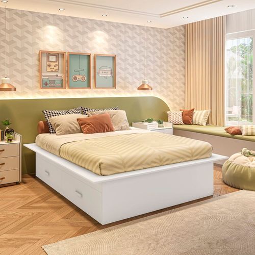 Cama Infantil Casal/Queen com 4 Gavetas Gades Yescasa Branco