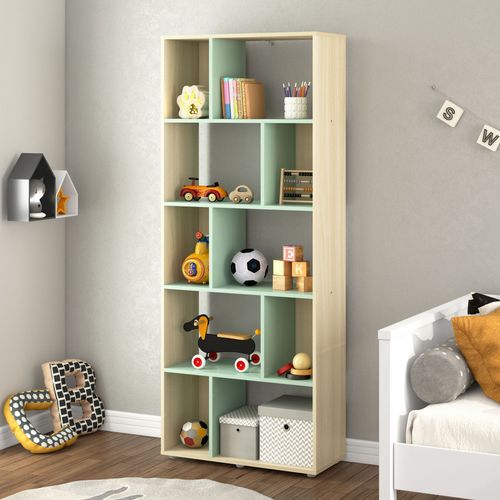 Estante Infantil Multifuncional 10 nichos Bella Casatema Natural/Menta