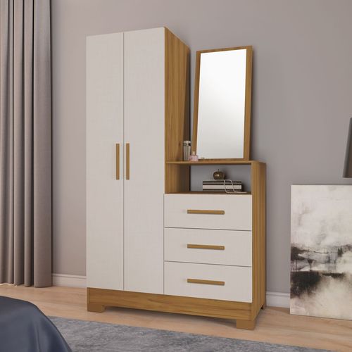 Cômoda para Quarto 3 Gavetas e 2 Portas com Espelho NT5165 Freijó Trend/Off White