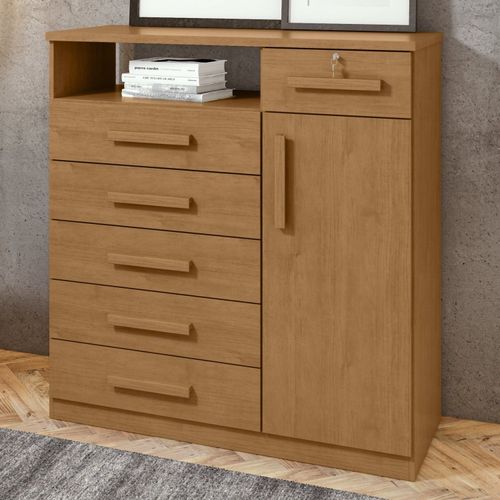 Cômoda 1 Porta 6 Gavetas 1 Nicho Da Vinci Amêndoa Clean