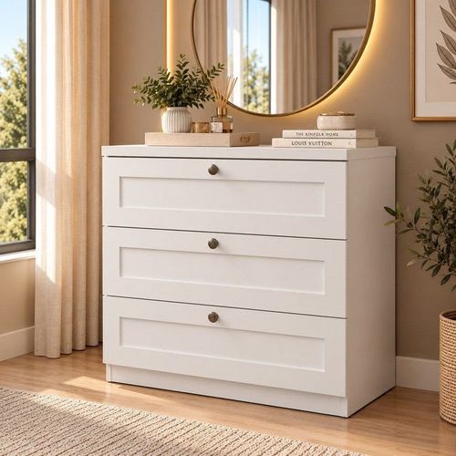 Cômoda 100% MDF 3 Gavetas Provençais Infinity Branco/Fosco Branco Fosco