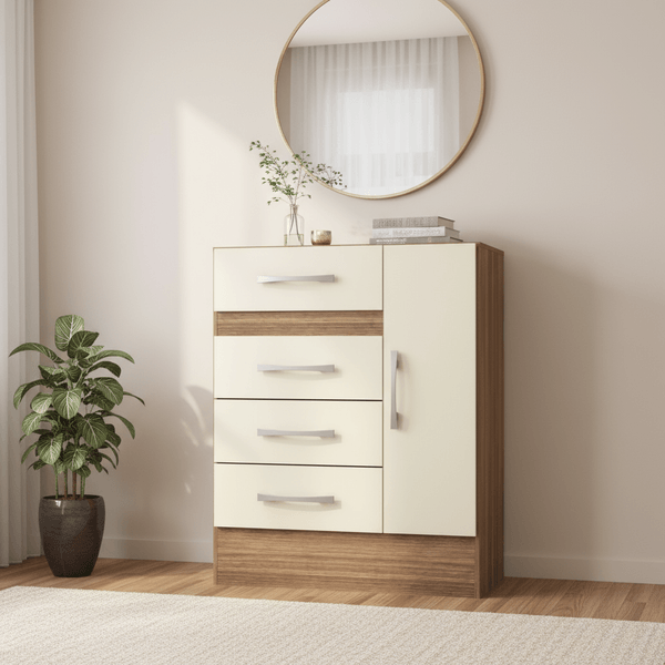 Cômoda Sapateira Grande 4 Gavetas 1 Porta Castanho/OffWhite