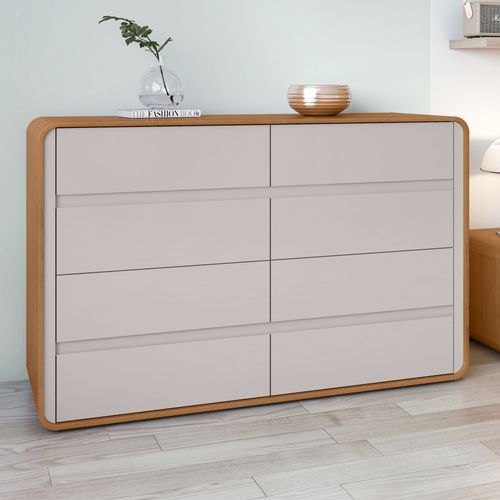 Cômoda para Quarto 8 Gavetas Puxador Embutido Loop 152cm Bege Amêndoa Clean/Off White Amêndoa Clean/Off White