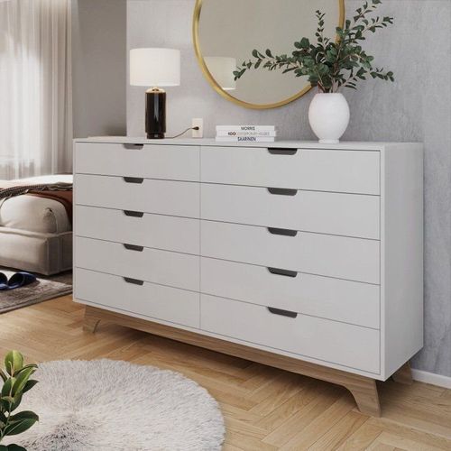 Cômoda Alice 10 Gavetas em 100% Mdf Yescasa Branco/Louro Freijó