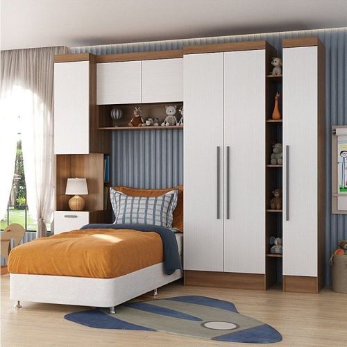 Conjunto de Quarto Infantil Completo 4 Peças Ella Yescasa Nogal/Branco