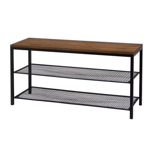 Banco Sapateira Grande 1m Hall de Entrada Design Industrial Preto/Marrom