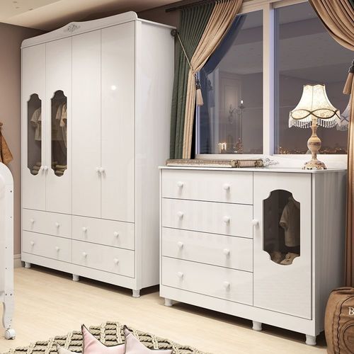 Quarto Infantil com Guarda-roupas e Cômoda com Janelas 100% Mdf Maya Provençal Yescasa Branco Brilho