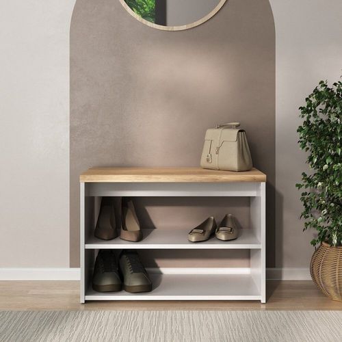 Sapateira Banco Calçadeira para Quarto com 2 Nichos Safira Branco