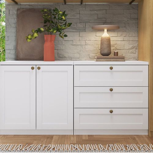 Kit Cômodas 3 Gavetas e Armário 2 Portas Provençais 100% Mdf Branco Fosco