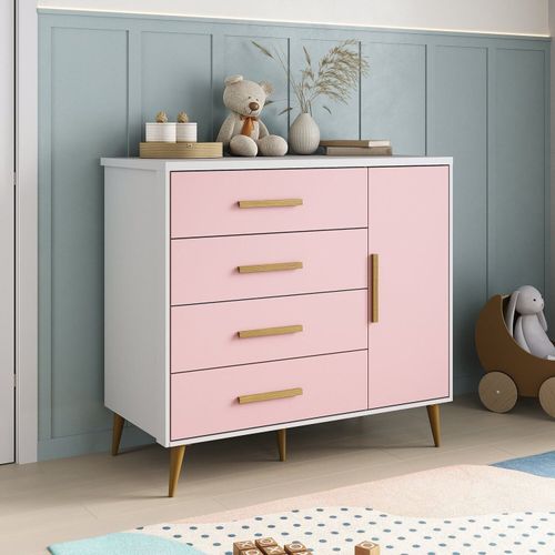 Cômoda para Quarto Infantil Kids Espresso Móveis Branco/Rosa