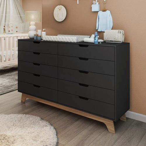 Cômoda para Quarto Infantil 10 Gavetas 100% Mdf Alice Preto/Freijó