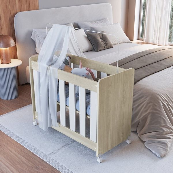 Mini Berço para Quarto de Bebê 4 em 1 Evolutivo Carvalho Araguaia / Branco
